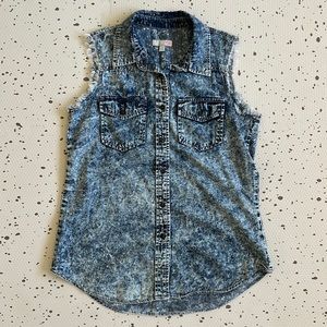 💘GIANNI BINI - CUTOFF FAUX BLUE JEAN ACID WASH SLEEVELESS SHIRT